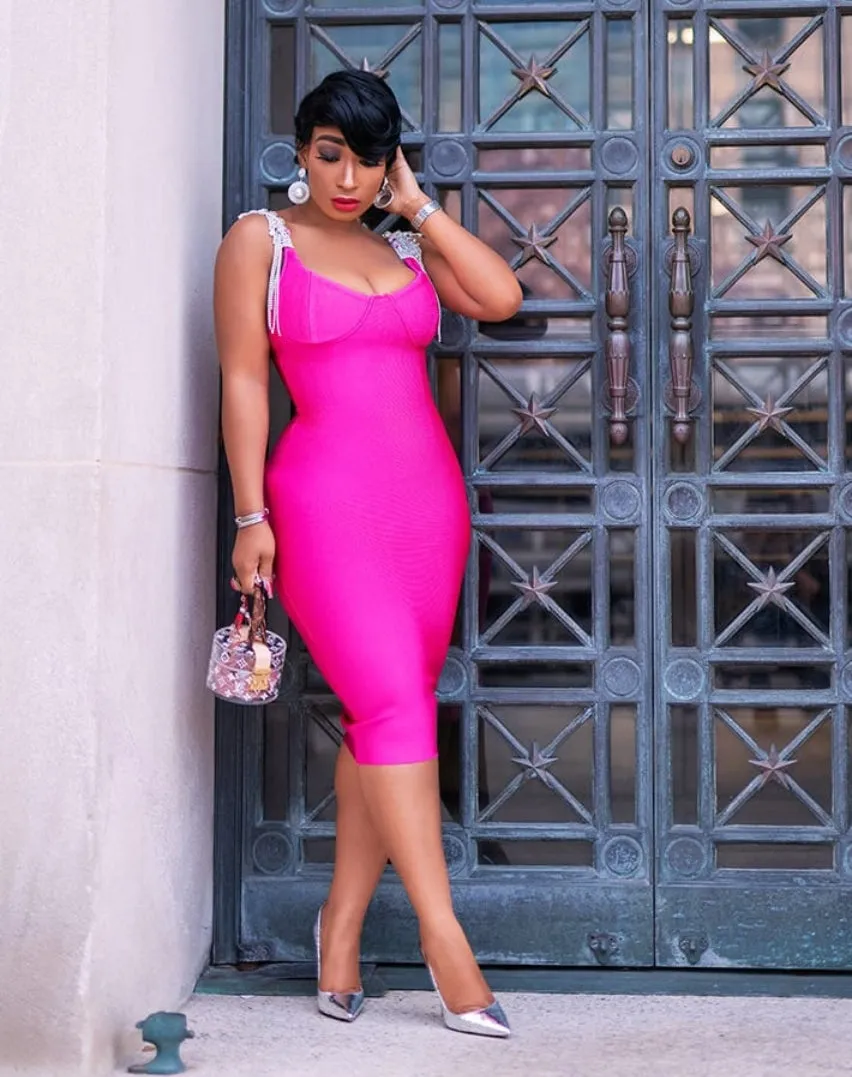 Blinged Tulip- 3D Gemstone Strap Bandage Dress (NEW)