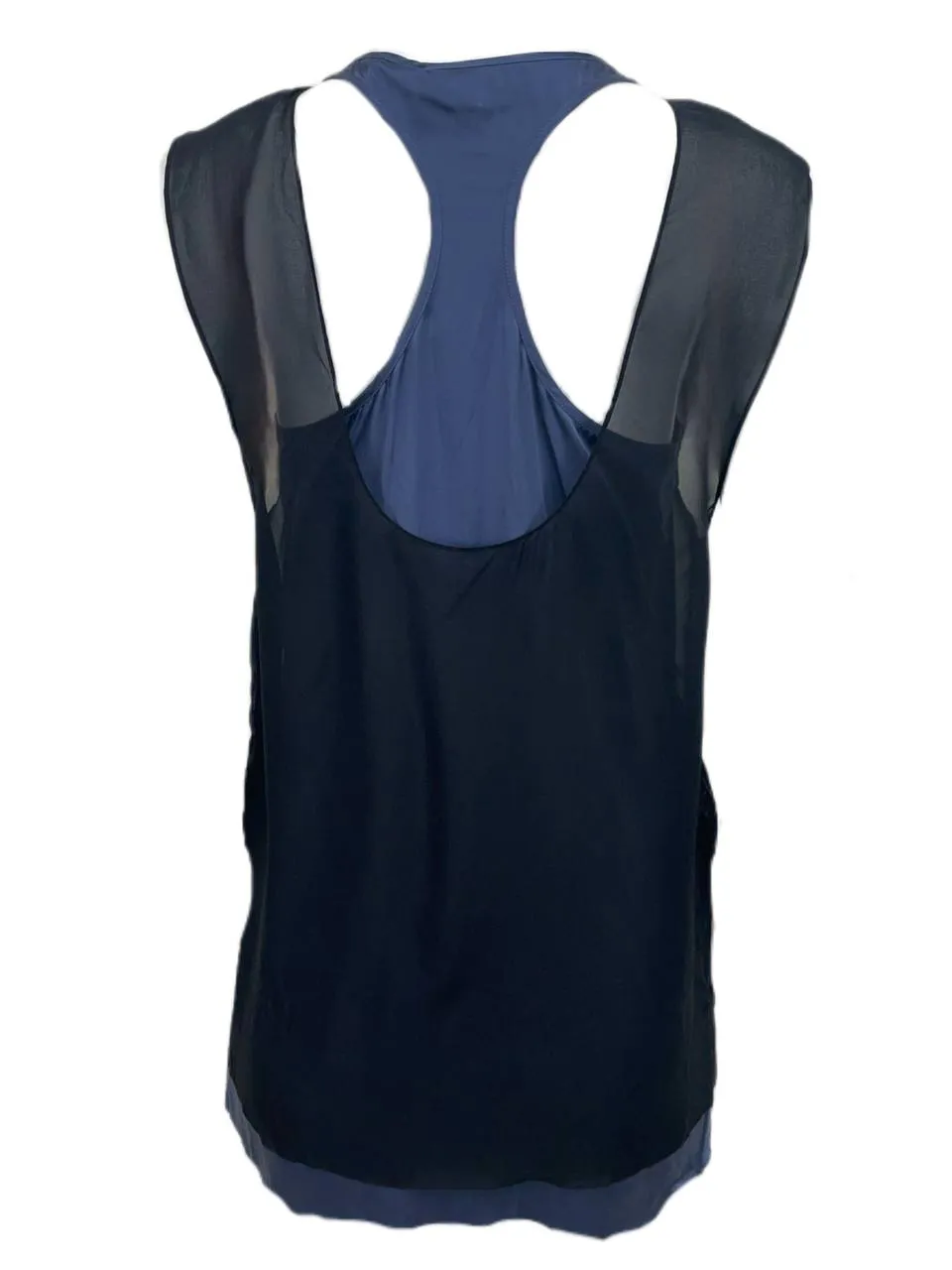 BLK DNM Women's Navy Blue Black Silk Layered Shirt 66 Size S NWT
