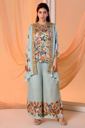 Blue arani embellished tunic and jacket set
