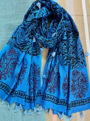 Blue Forest Block Printed Muslin Scarf