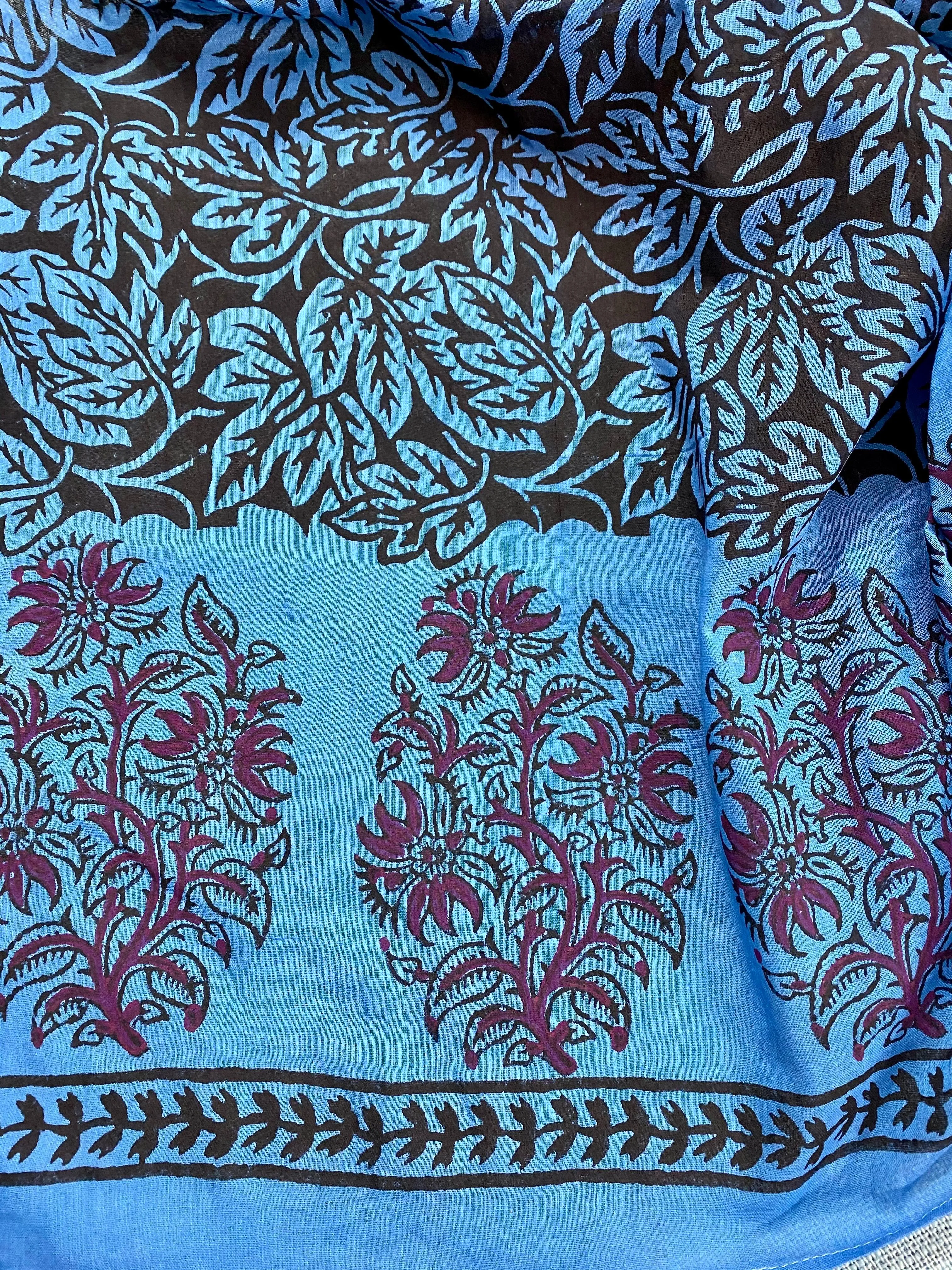 Blue Forest Block Printed Muslin Scarf