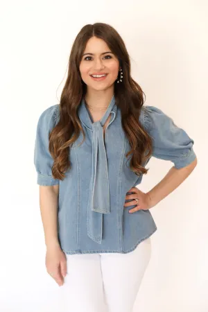 Blue Jean Bow Top
