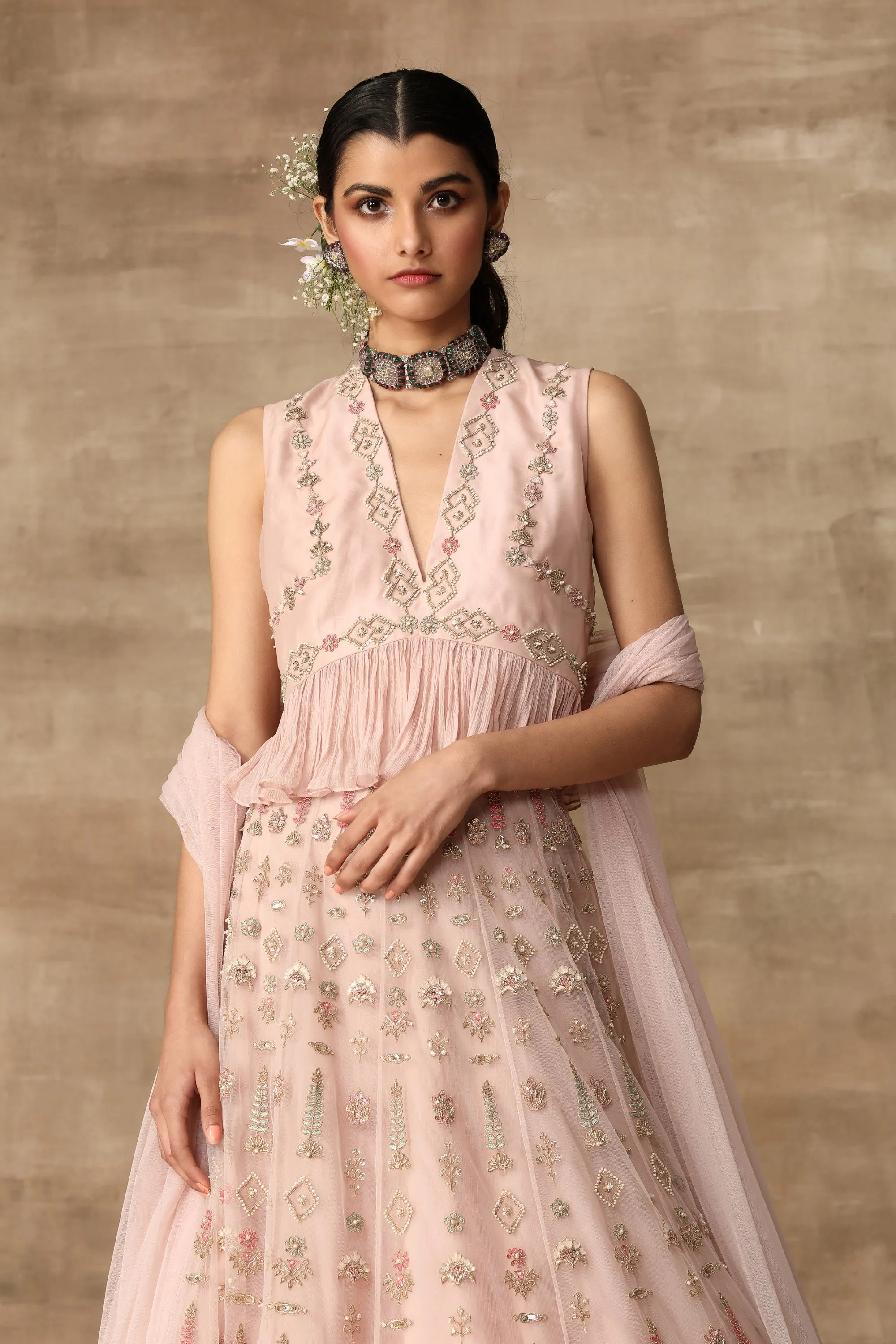 Blush Pink Peplum Lehenga Set