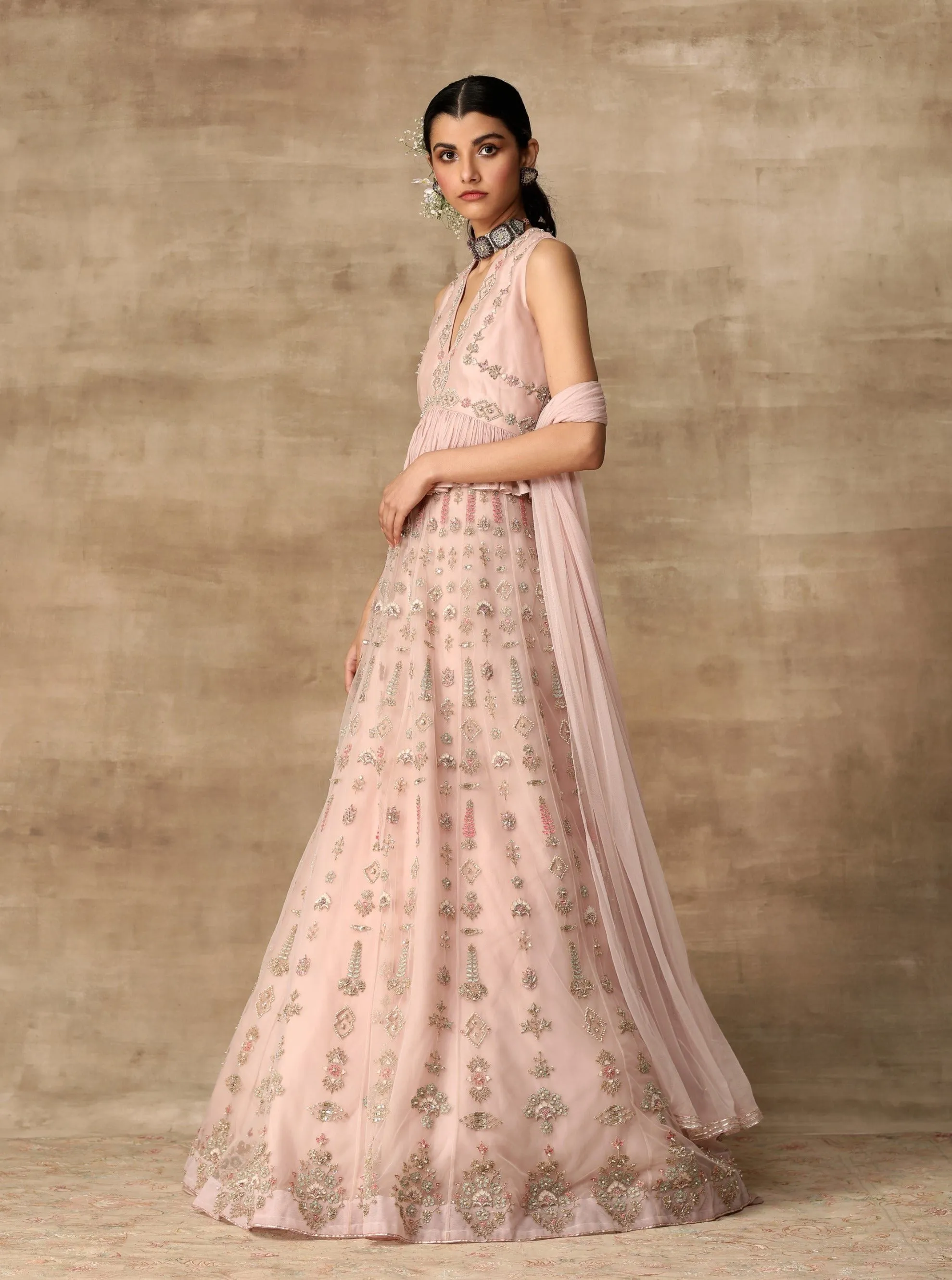 Blush Pink Peplum Lehenga Set