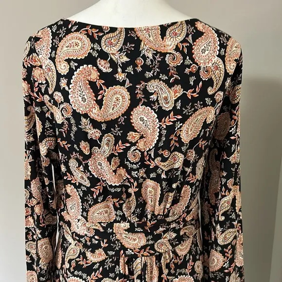 BODEN ABIGAIL JERSEY DRESS BLACK PAISLEY PASSION Long Sleeves Pocket 10 Long NEW