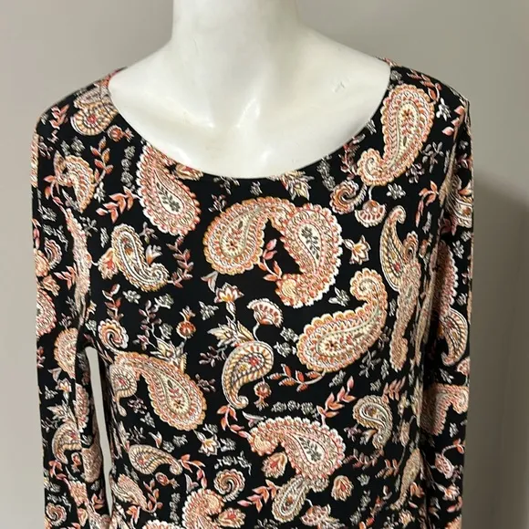 BODEN ABIGAIL JERSEY DRESS BLACK PAISLEY PASSION Long Sleeves Pocket 10 Long NEW