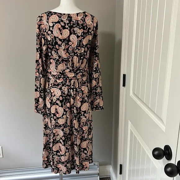 BODEN ABIGAIL JERSEY DRESS BLACK PAISLEY PASSION Long Sleeves Pocket 10 Long NEW