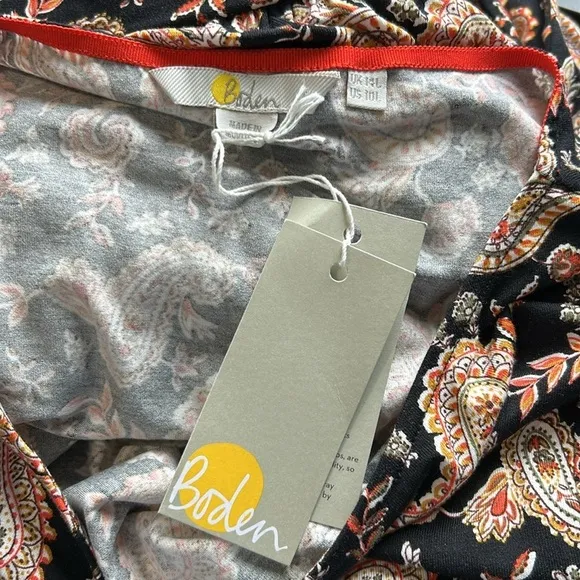 BODEN ABIGAIL JERSEY DRESS BLACK PAISLEY PASSION Long Sleeves Pocket 10 Long NEW