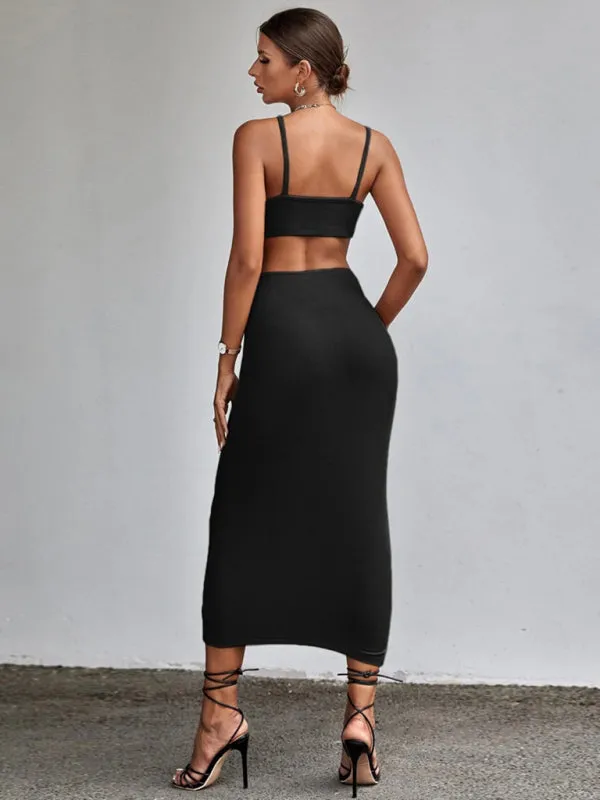 Bodycon Midi Dress with Hollow Cut-Out and Knot Detail