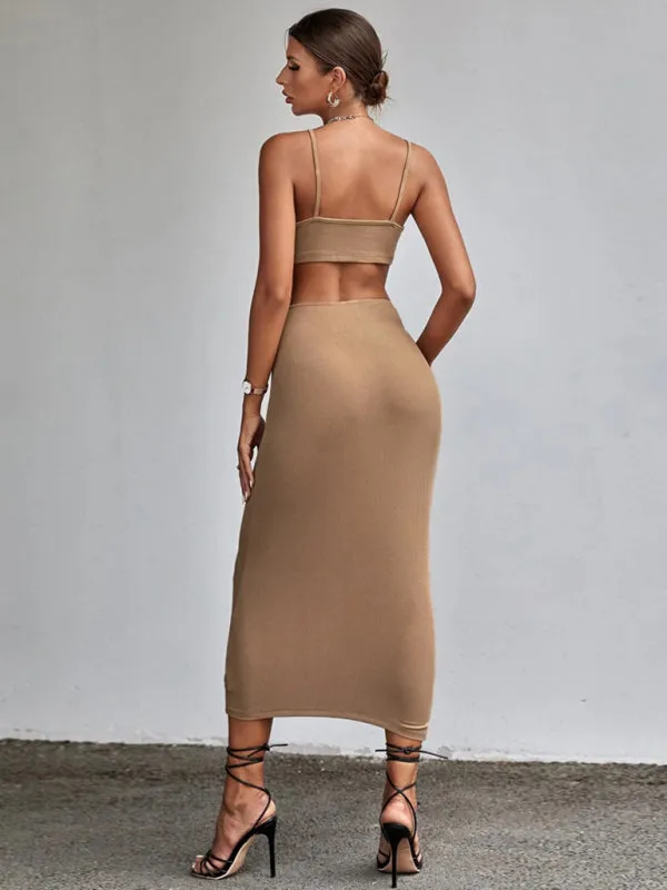 Bodycon Midi Dress with Hollow Cut-Out and Knot Detail