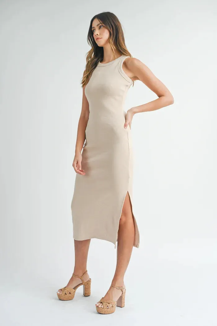 Bodycon RIbbed Dress: Taupe