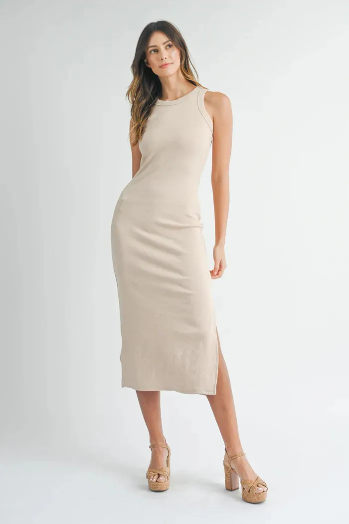 Bodycon RIbbed Dress: Taupe