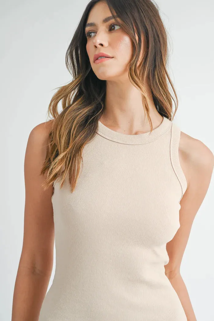 Bodycon RIbbed Dress: Taupe
