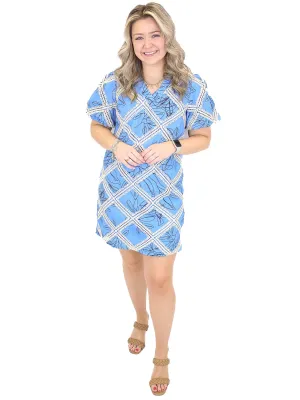 Botanical Crochet Shift Dress - Blue
