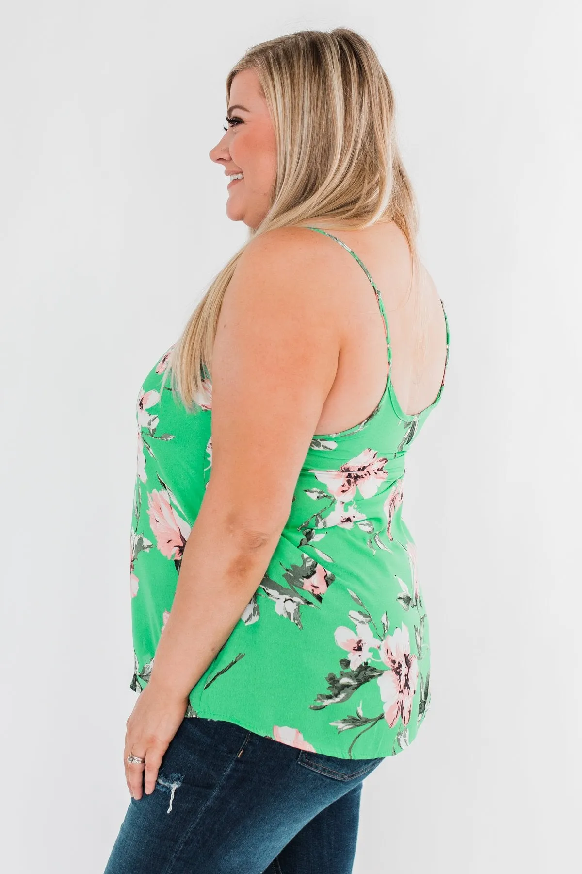 Breathtaking in Floral Tank Top- Emerald Green