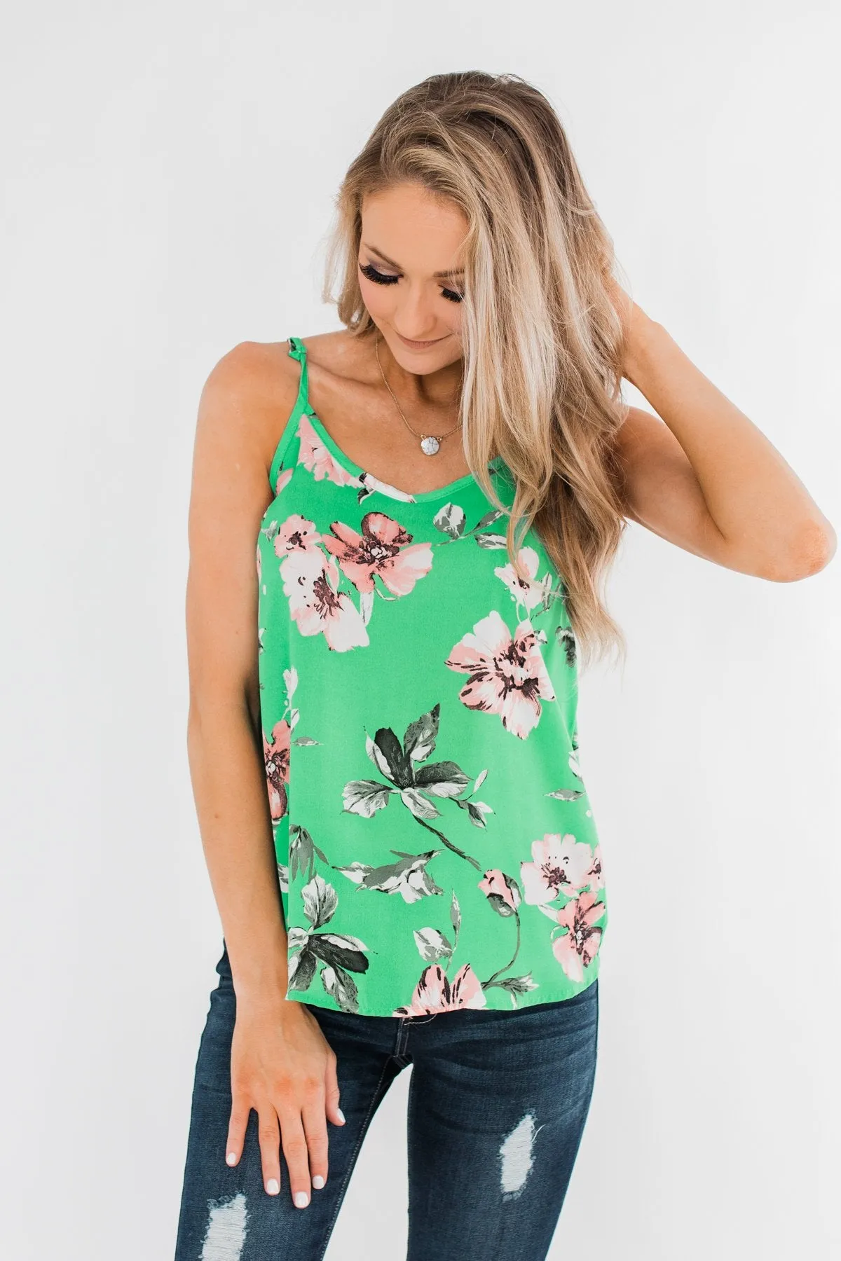 Breathtaking in Floral Tank Top- Emerald Green