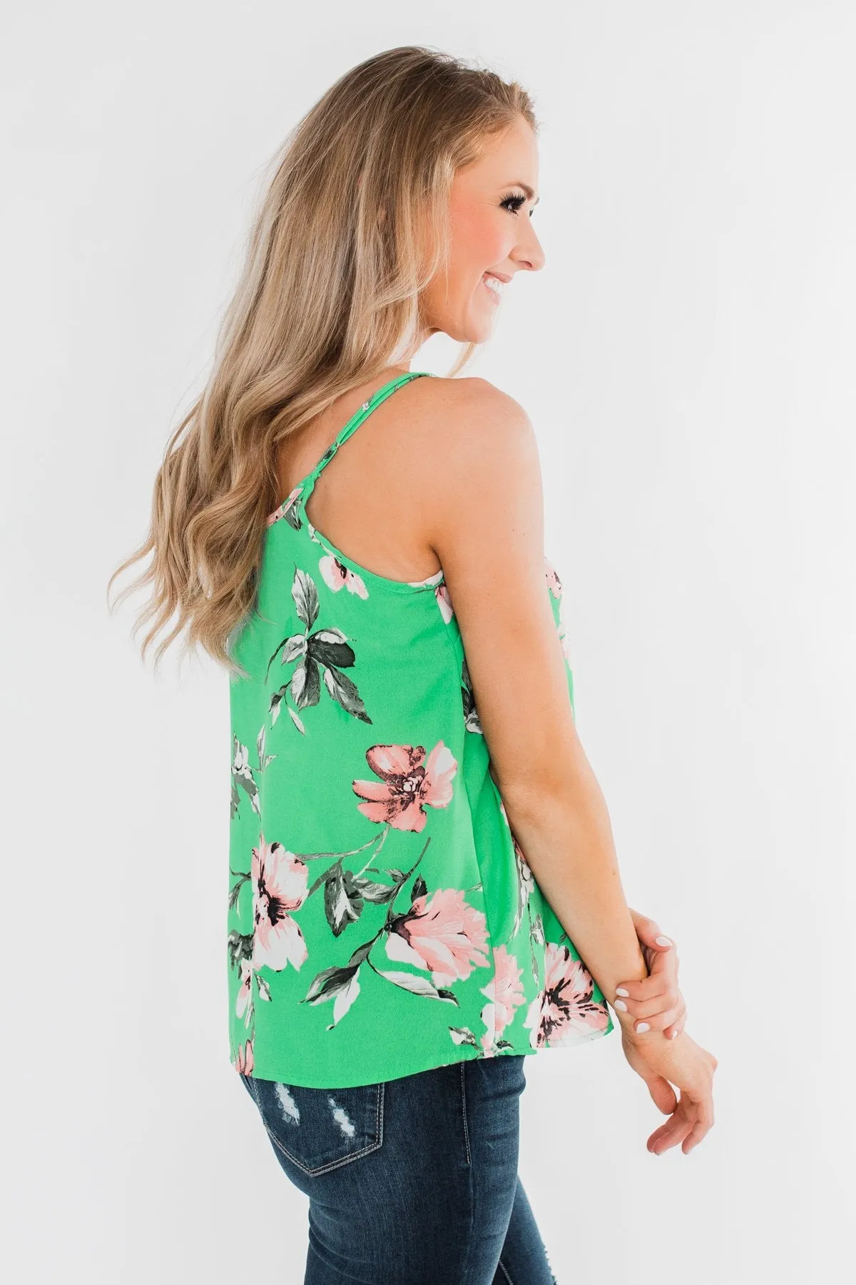 Breathtaking in Floral Tank Top- Emerald Green