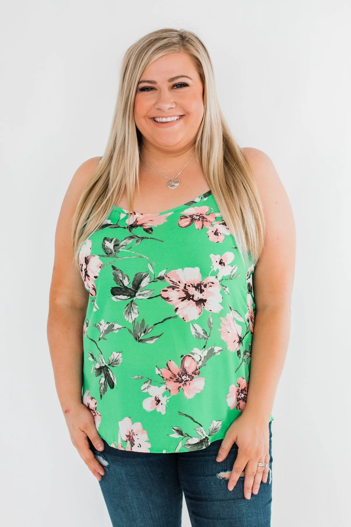 Breathtaking in Floral Tank Top- Emerald Green