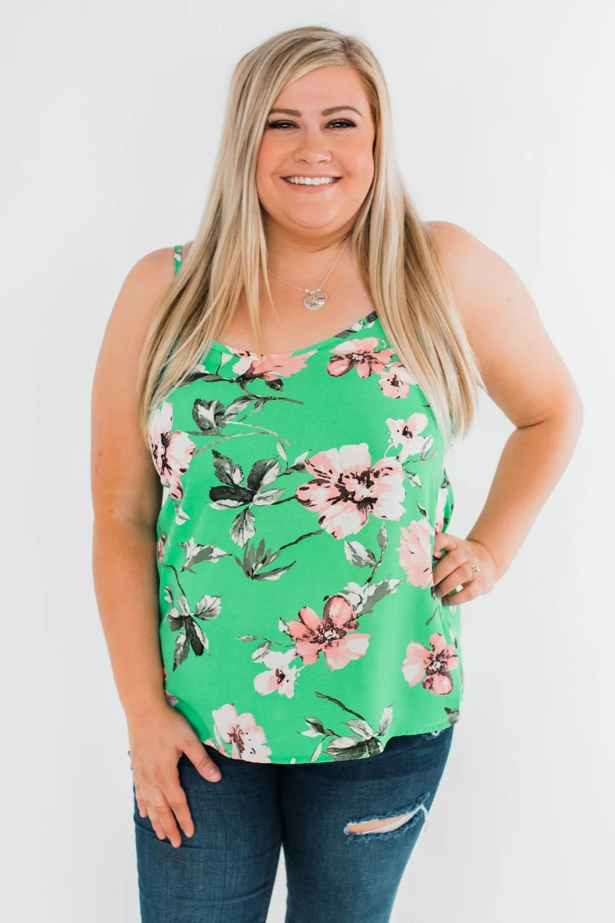 Breathtaking in Floral Tank Top- Emerald Green