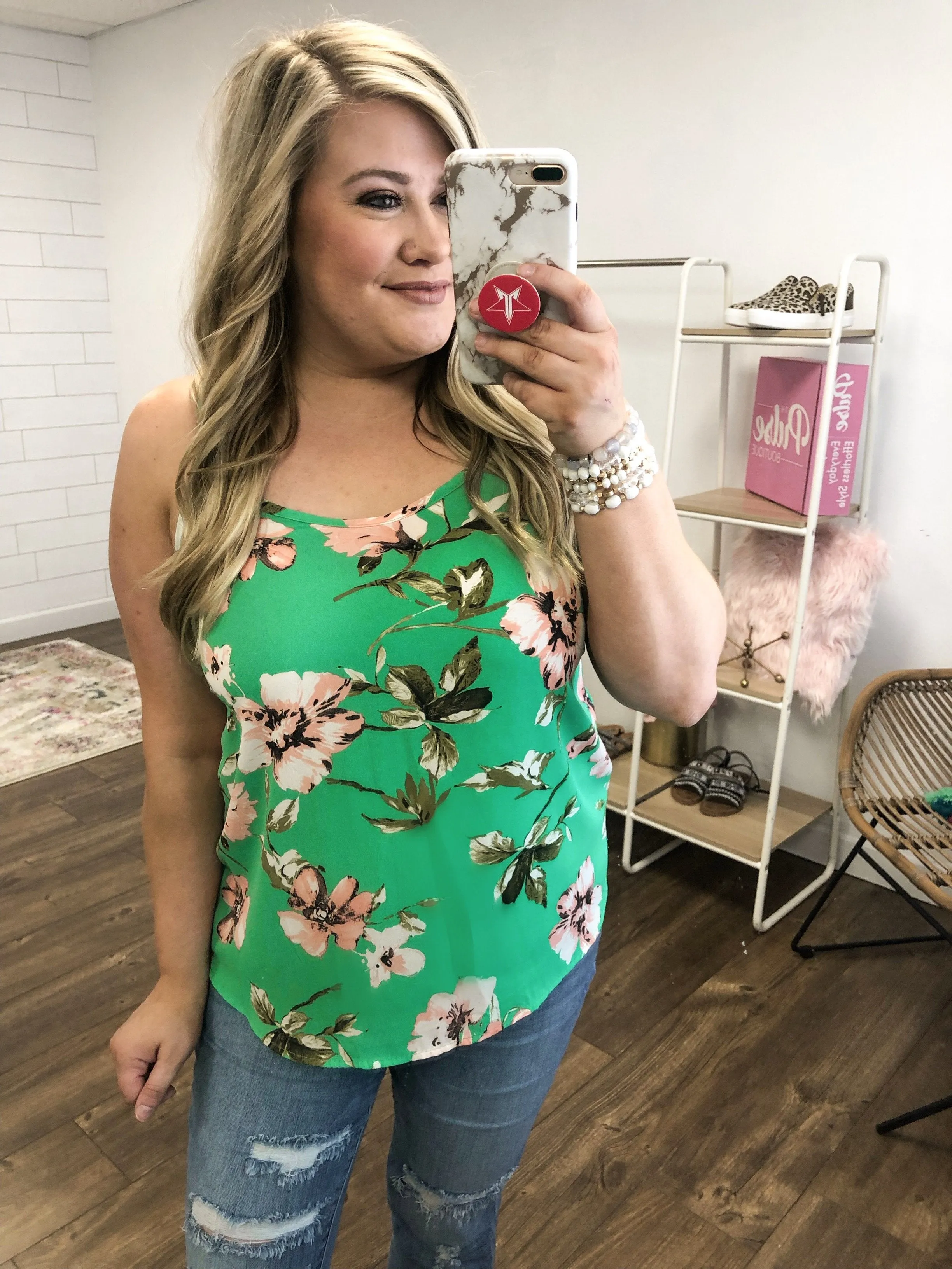 Breathtaking in Floral Tank Top- Emerald Green