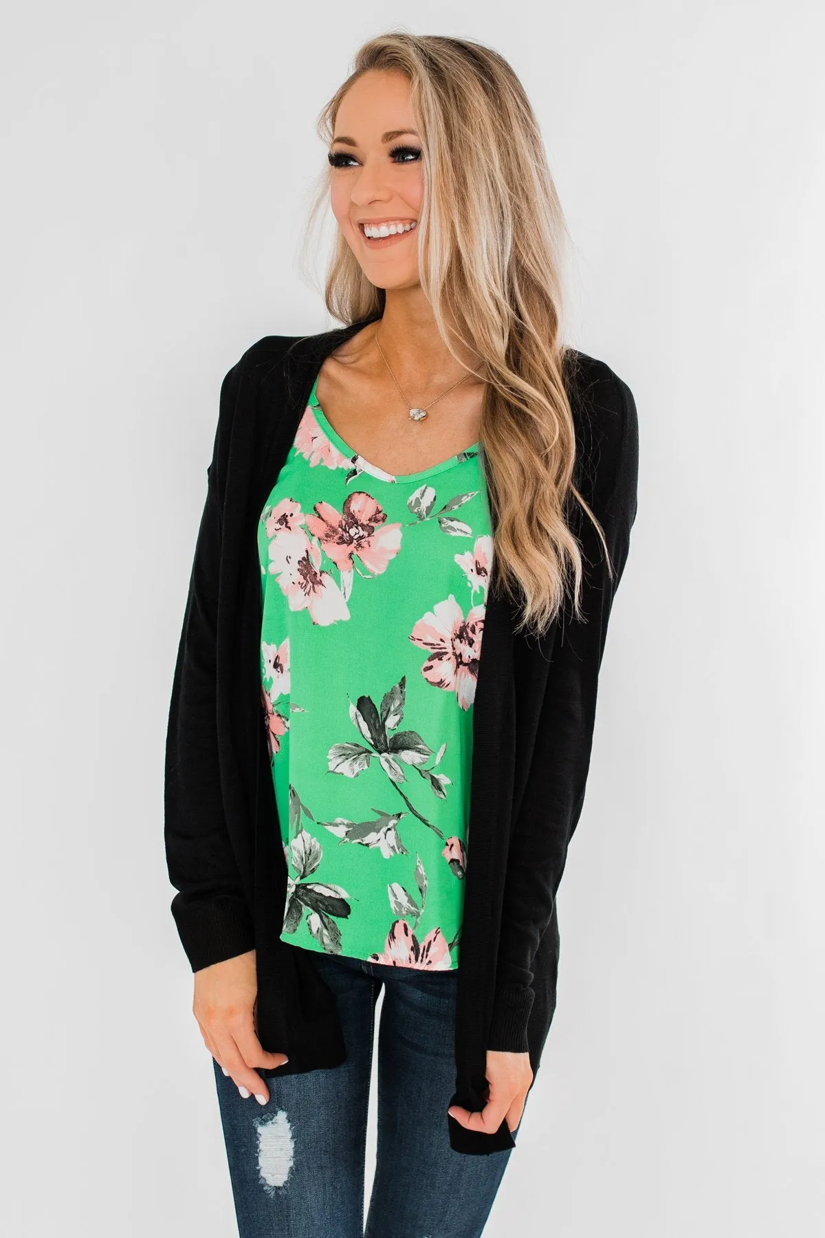Breathtaking in Floral Tank Top- Emerald Green