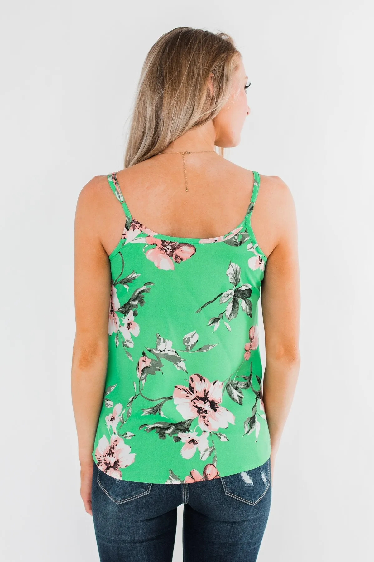Breathtaking in Floral Tank Top- Emerald Green
