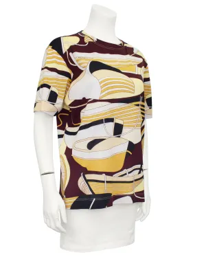Brown Nautical Print Cotton Silk Blend T-Shirt
