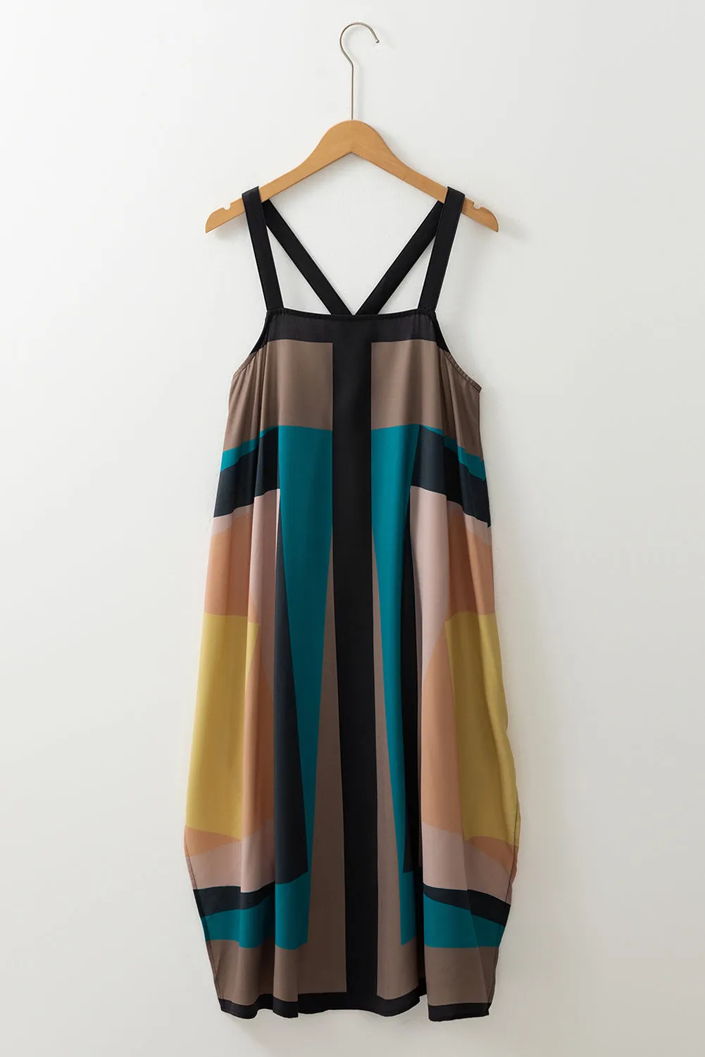 Brown Retro Geometric Printed Y Back Sleeveless Dress
