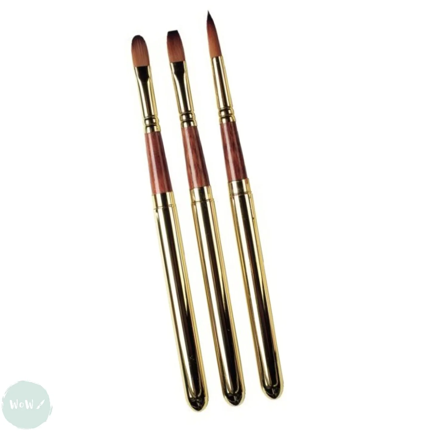 BRUSH SET - Pro Arte MIDAS - Two-Part Travel Brushes x 3 -  FLAT, ROUND & FILBERT with Leather carry case