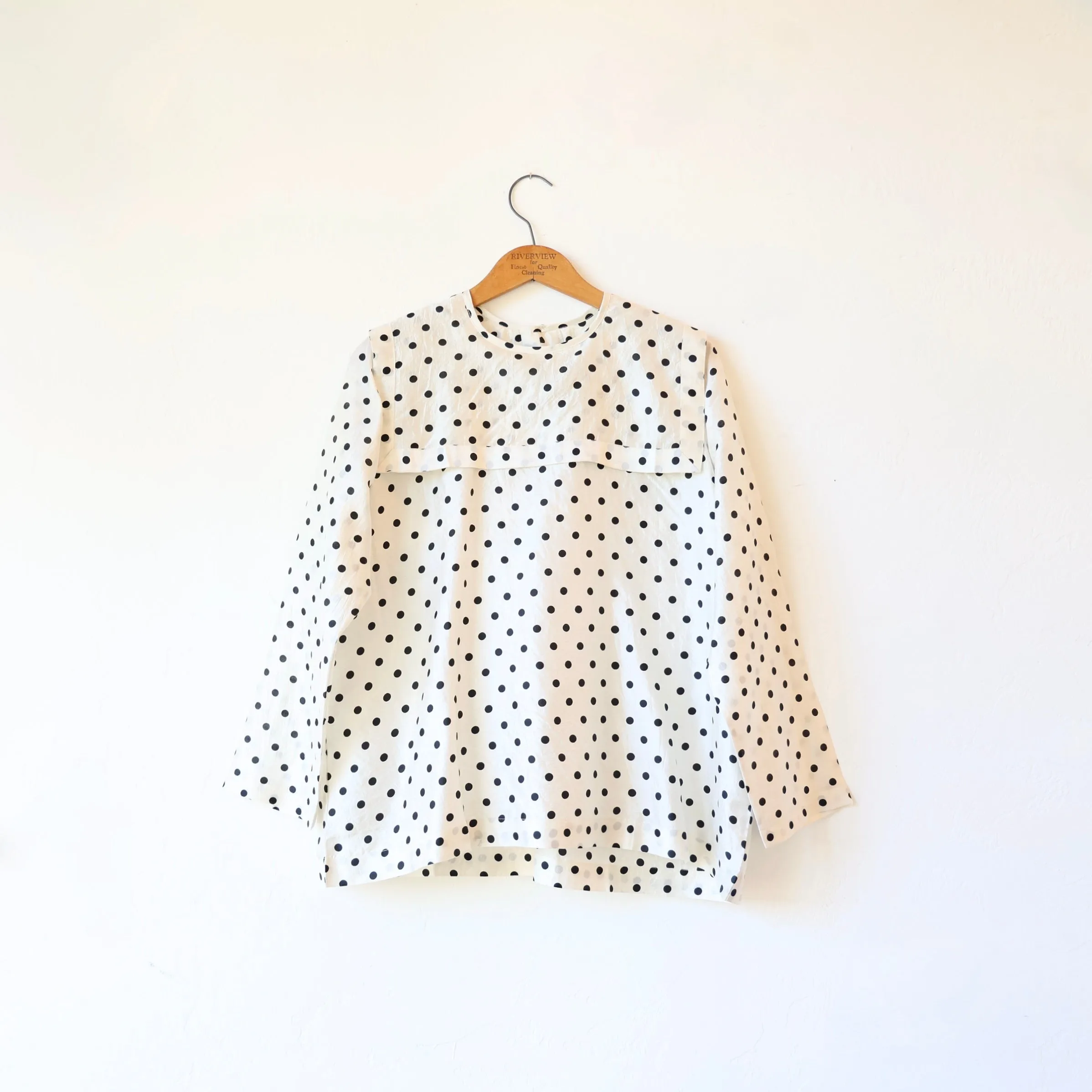 Bunon Sailor Collar Silk Shirt - Black/Cream Polkadot
