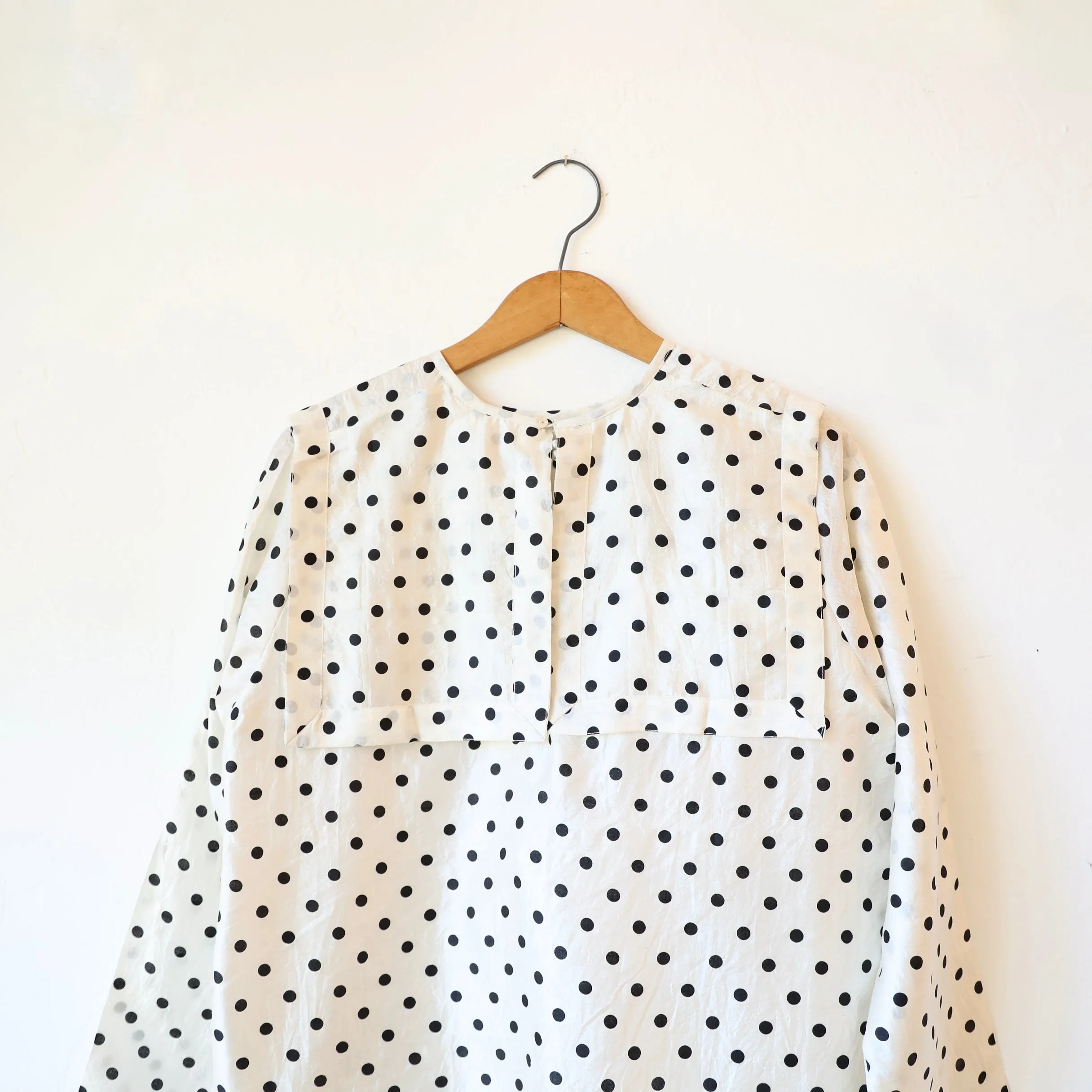 Bunon Sailor Collar Silk Shirt - Black/Cream Polkadot