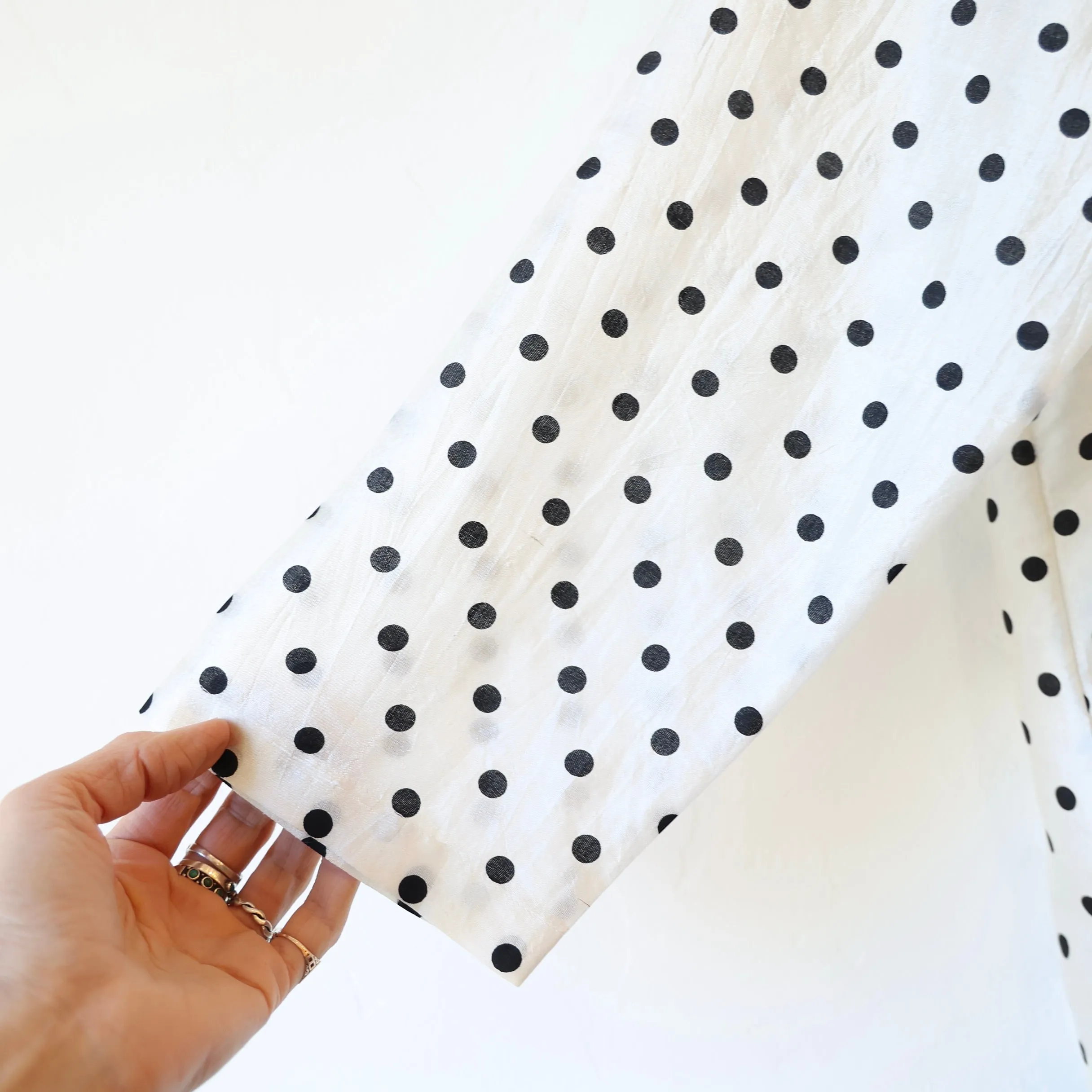Bunon Sailor Collar Silk Shirt - Black/Cream Polkadot