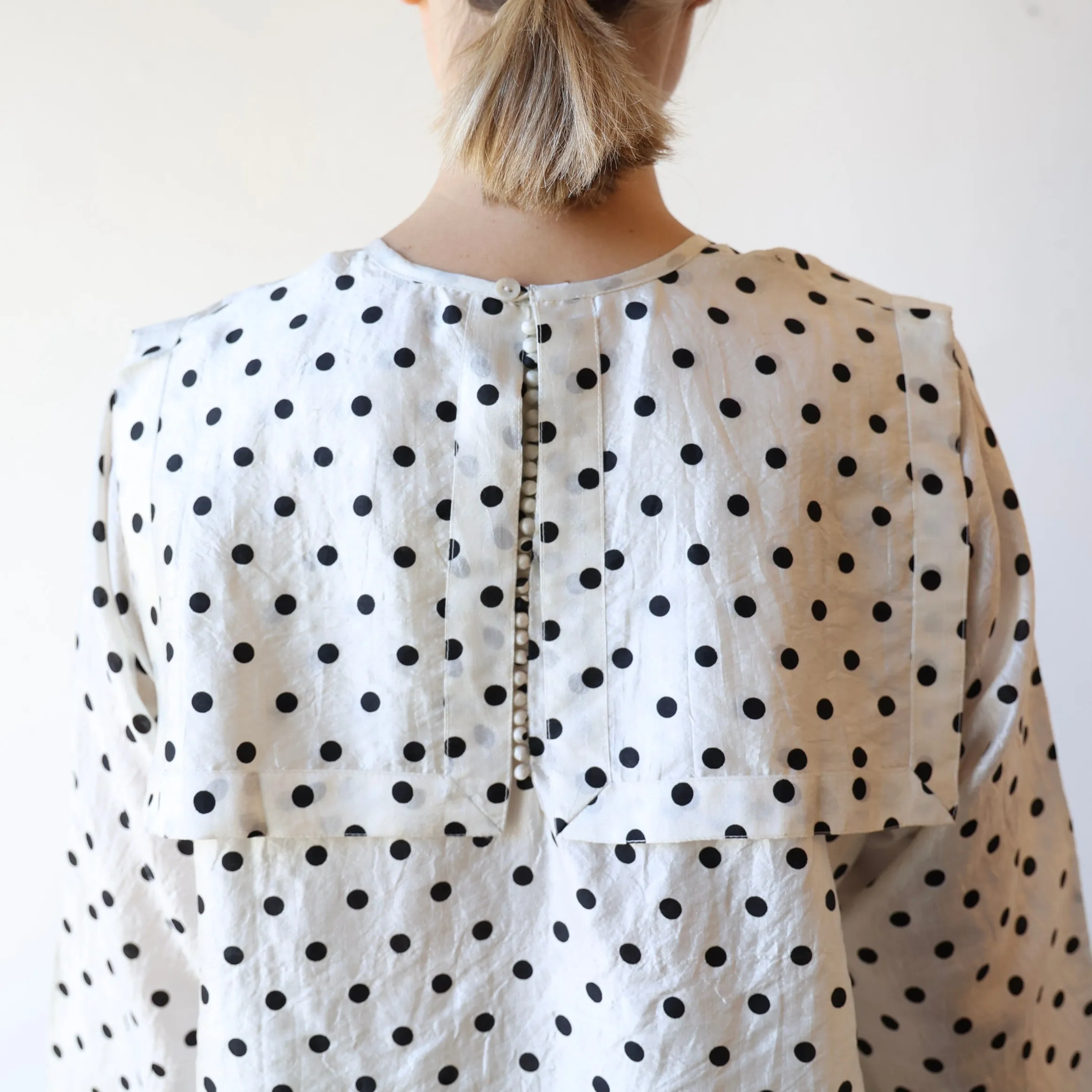 Bunon Sailor Collar Silk Shirt - Black/Cream Polkadot