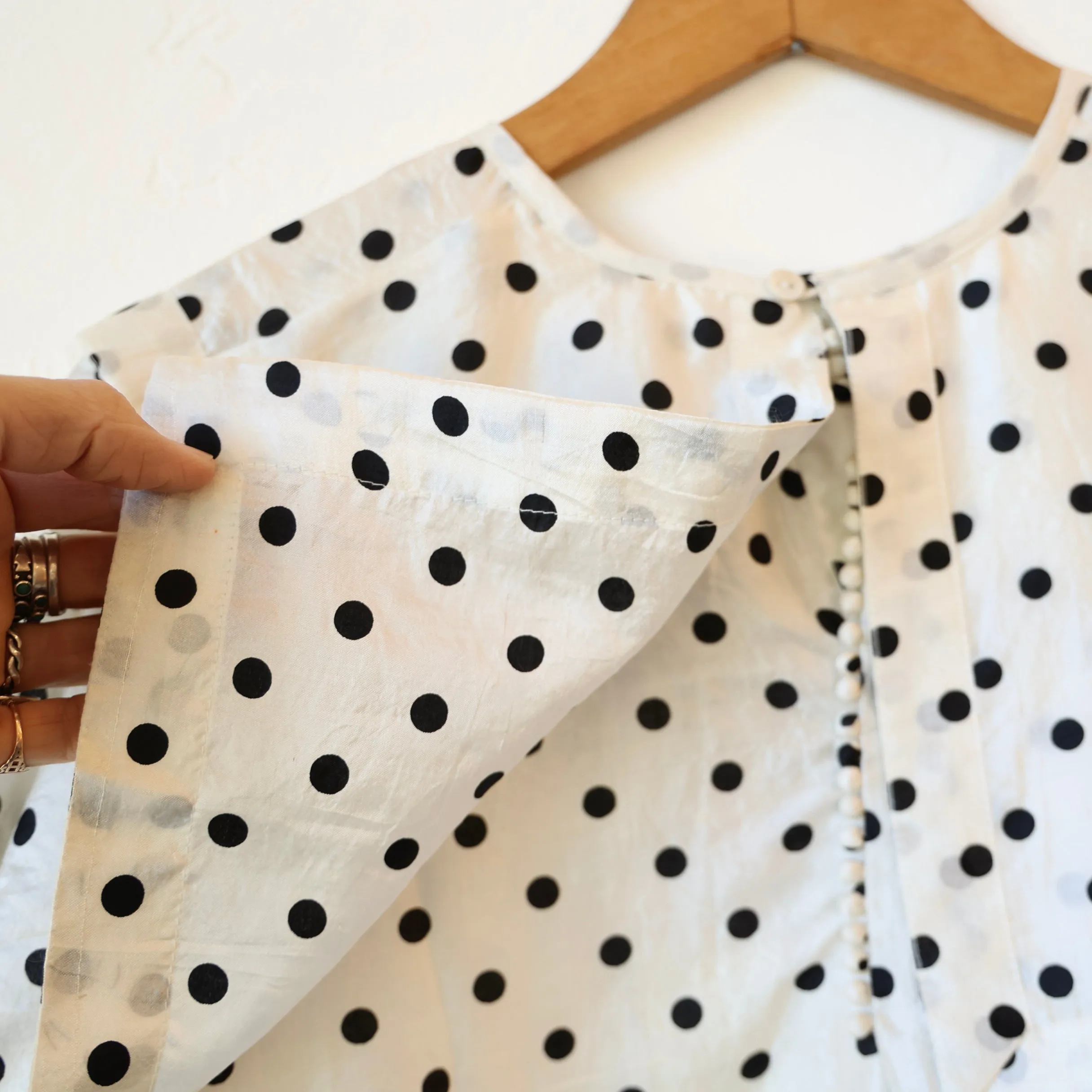 Bunon Sailor Collar Silk Shirt - Black/Cream Polkadot
