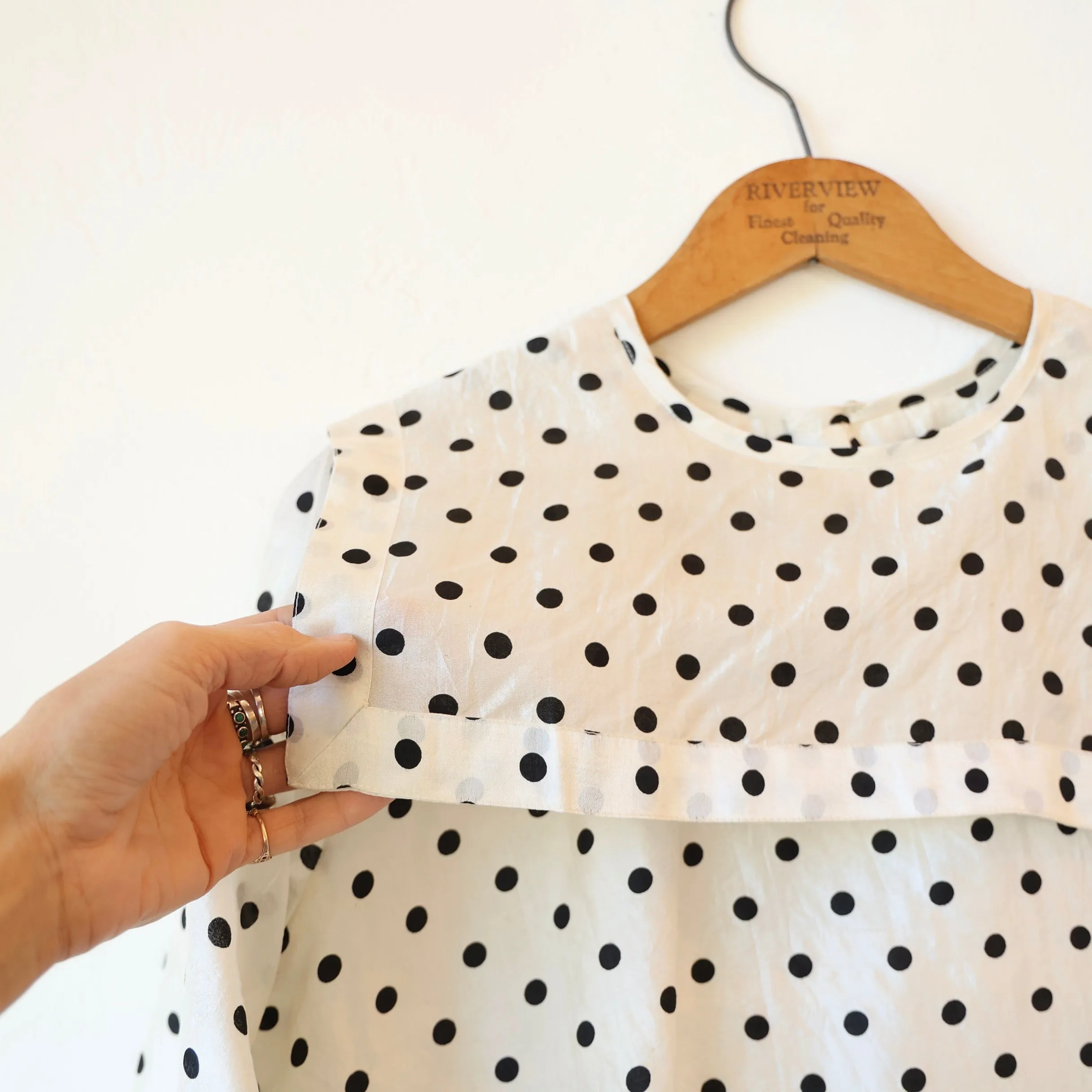 Bunon Sailor Collar Silk Shirt - Black/Cream Polkadot
