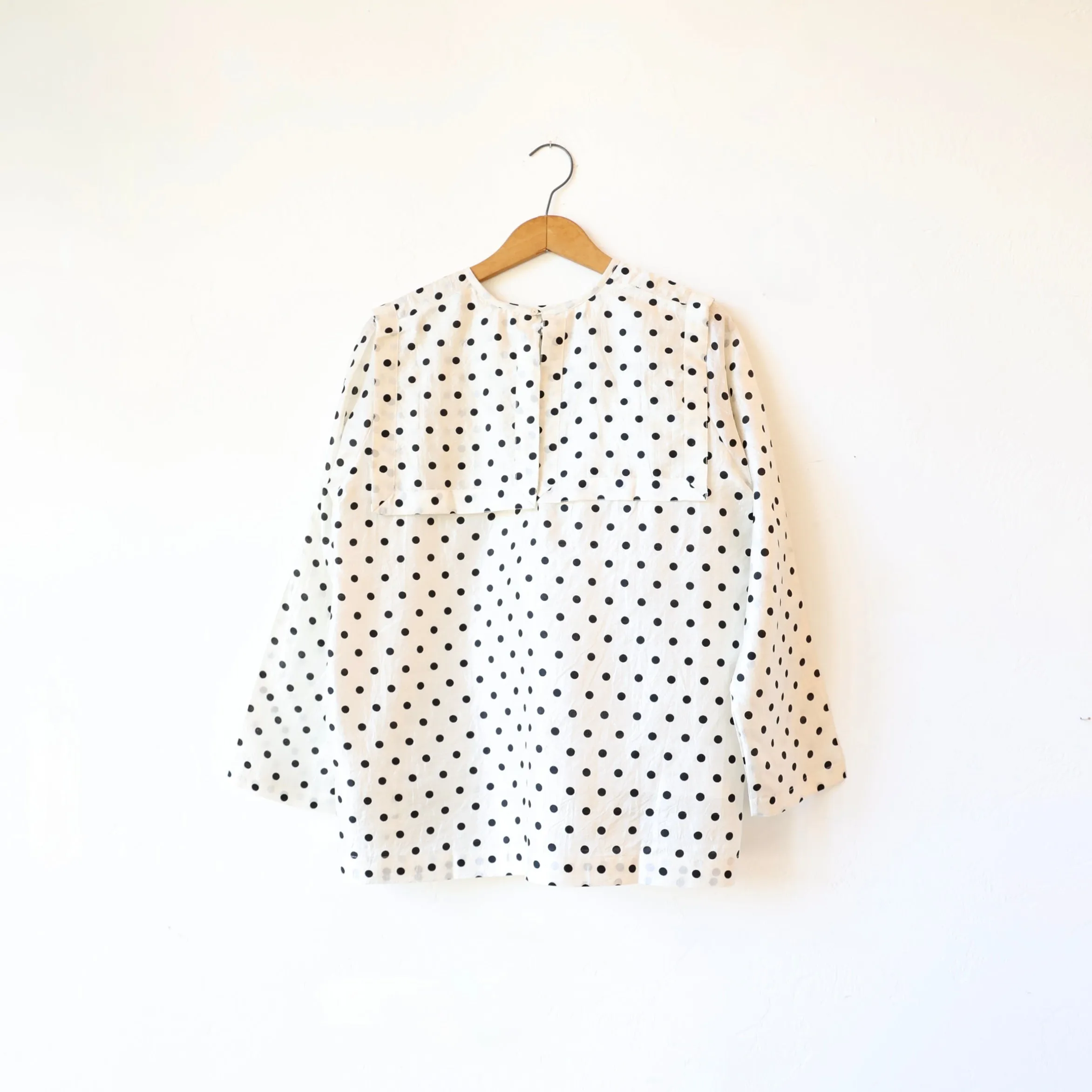 Bunon Sailor Collar Silk Shirt - Black/Cream Polkadot
