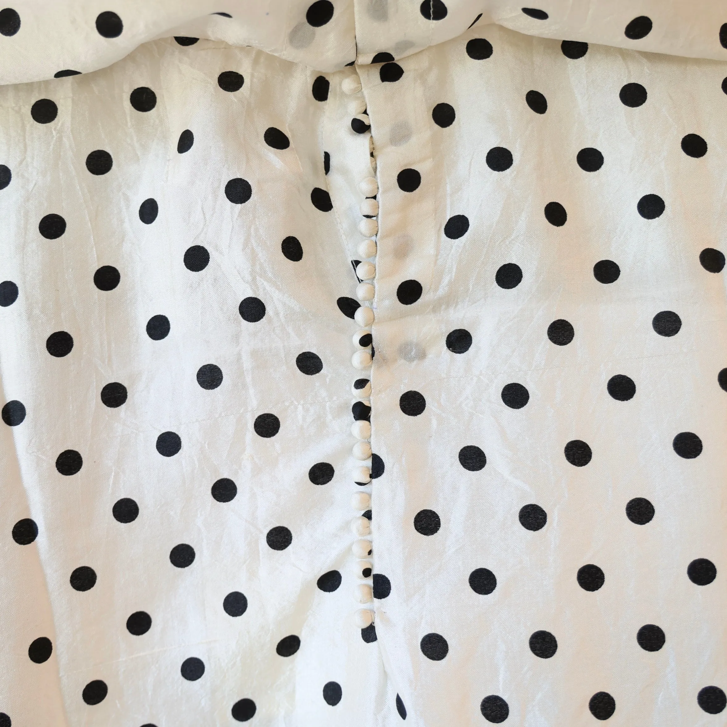 Bunon Sailor Collar Silk Shirt - Black/Cream Polkadot