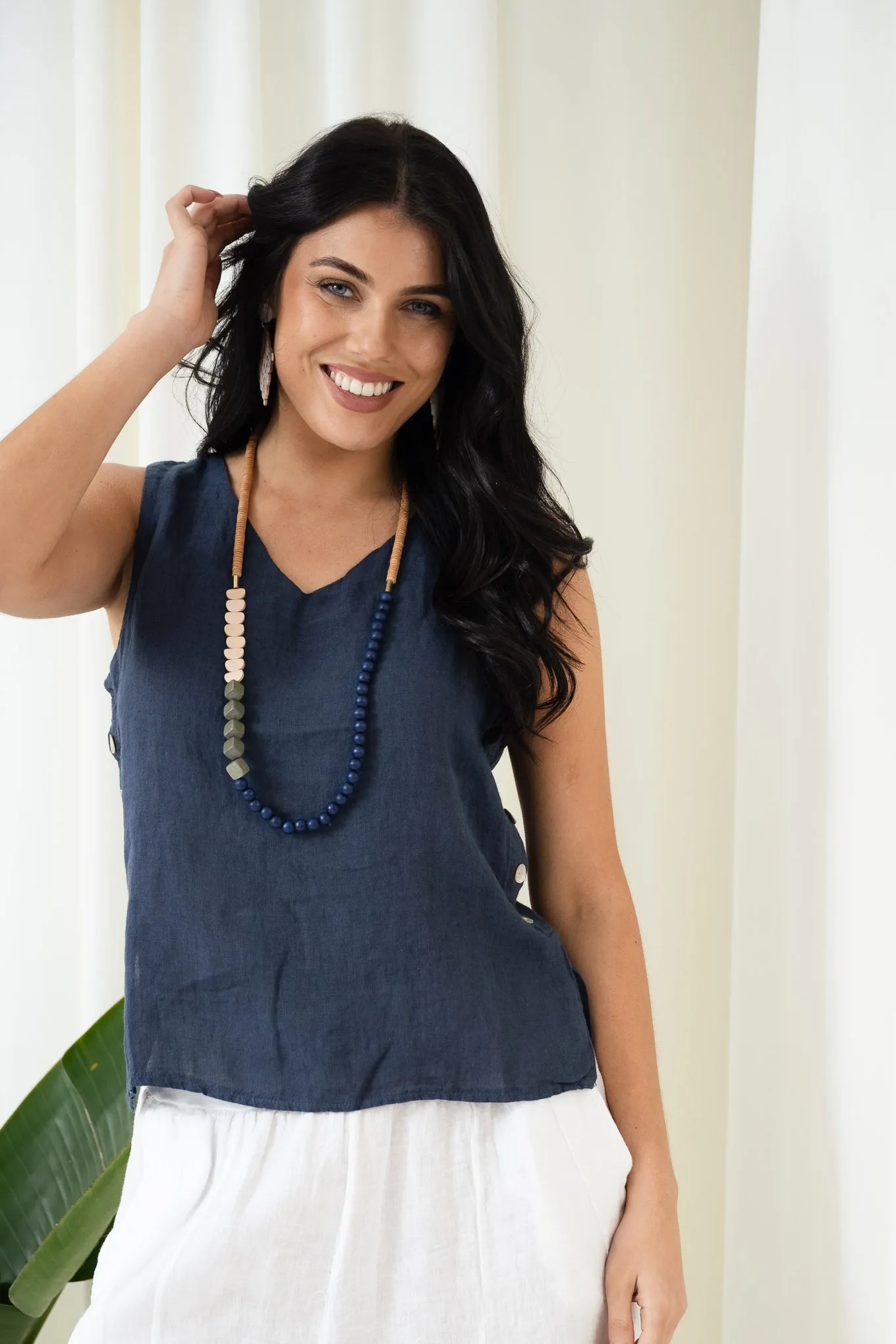 Button Side Top | Navy