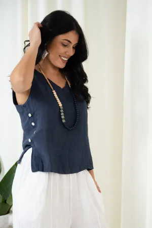 Button Side Top | Navy