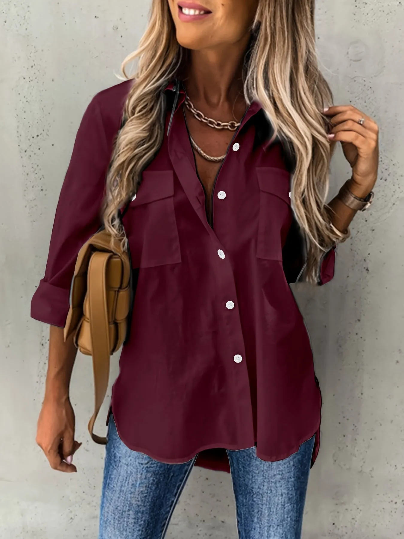 Buttons Front Long Sleeve Shirt - Semi-Transparent Fabric & Lapels Collar