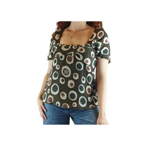 Cacharel deep olive green 100% silk fabric with asymmetrical dot print size 40 (fits size 10)