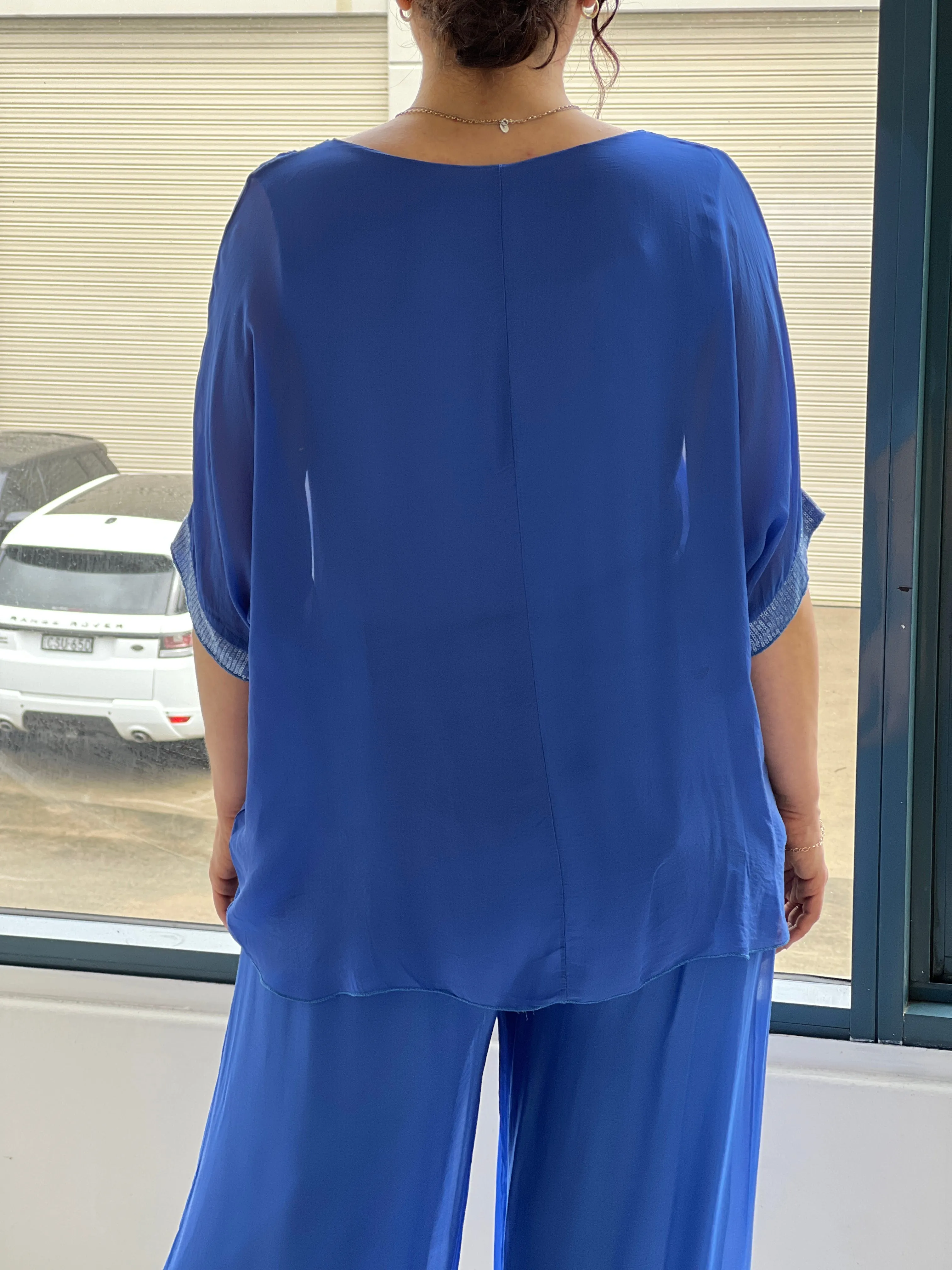 Callie Royal Sequin Silk Top
