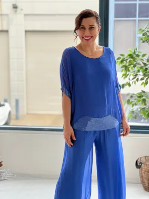 Callie Royal Sequin Silk Top