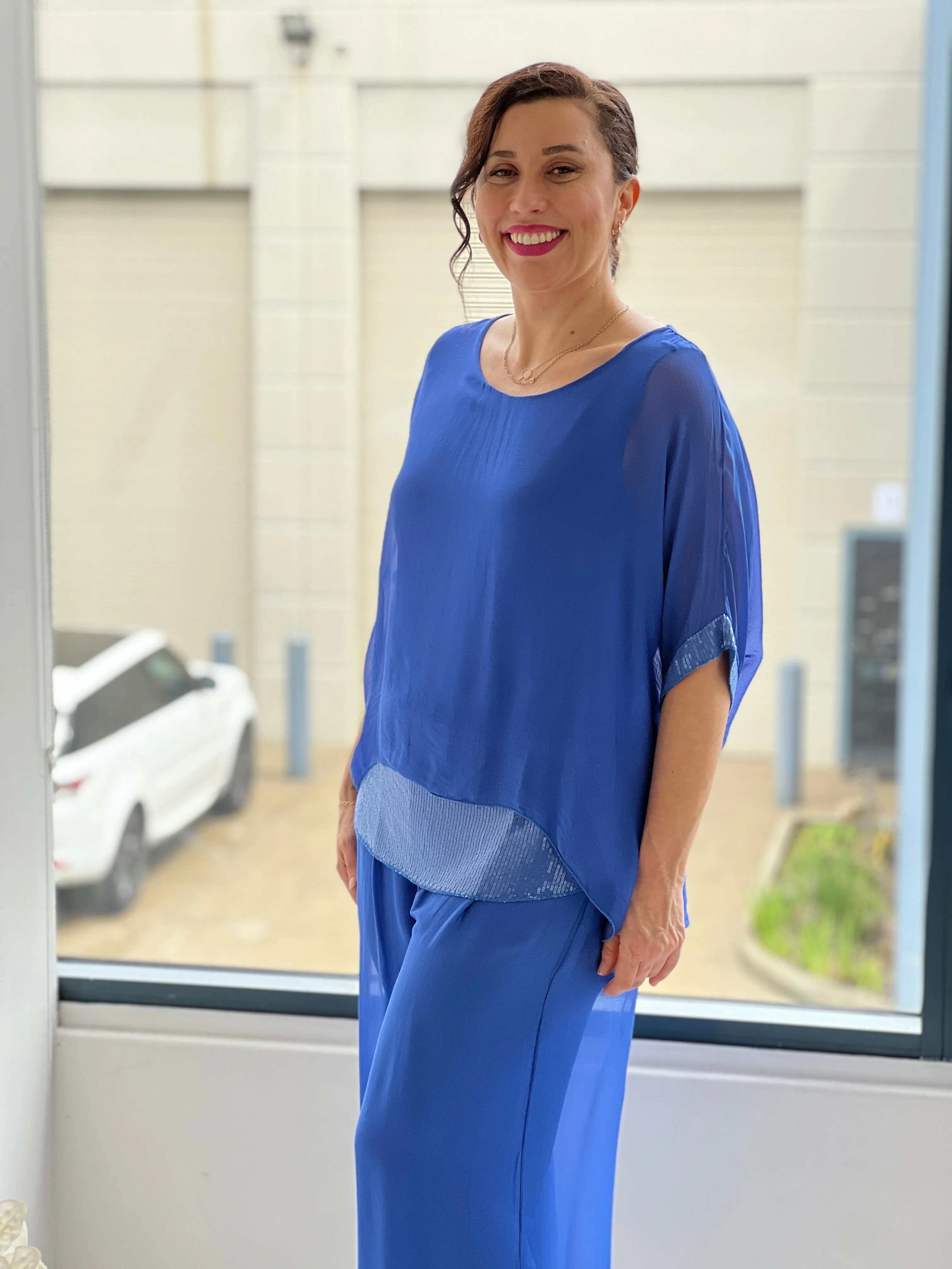 Callie Royal Sequin Silk Top