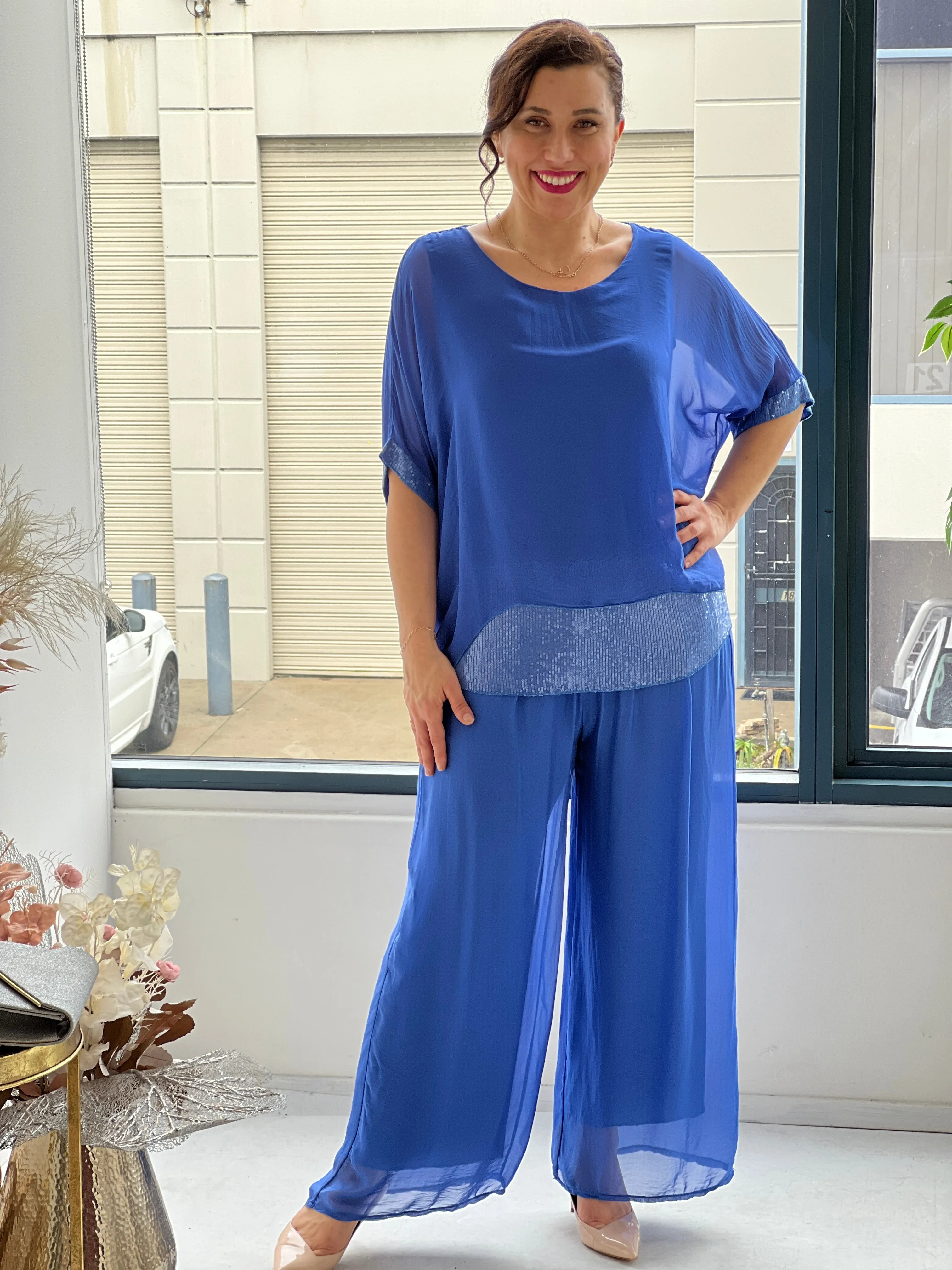 Callie Royal Sequin Silk Top