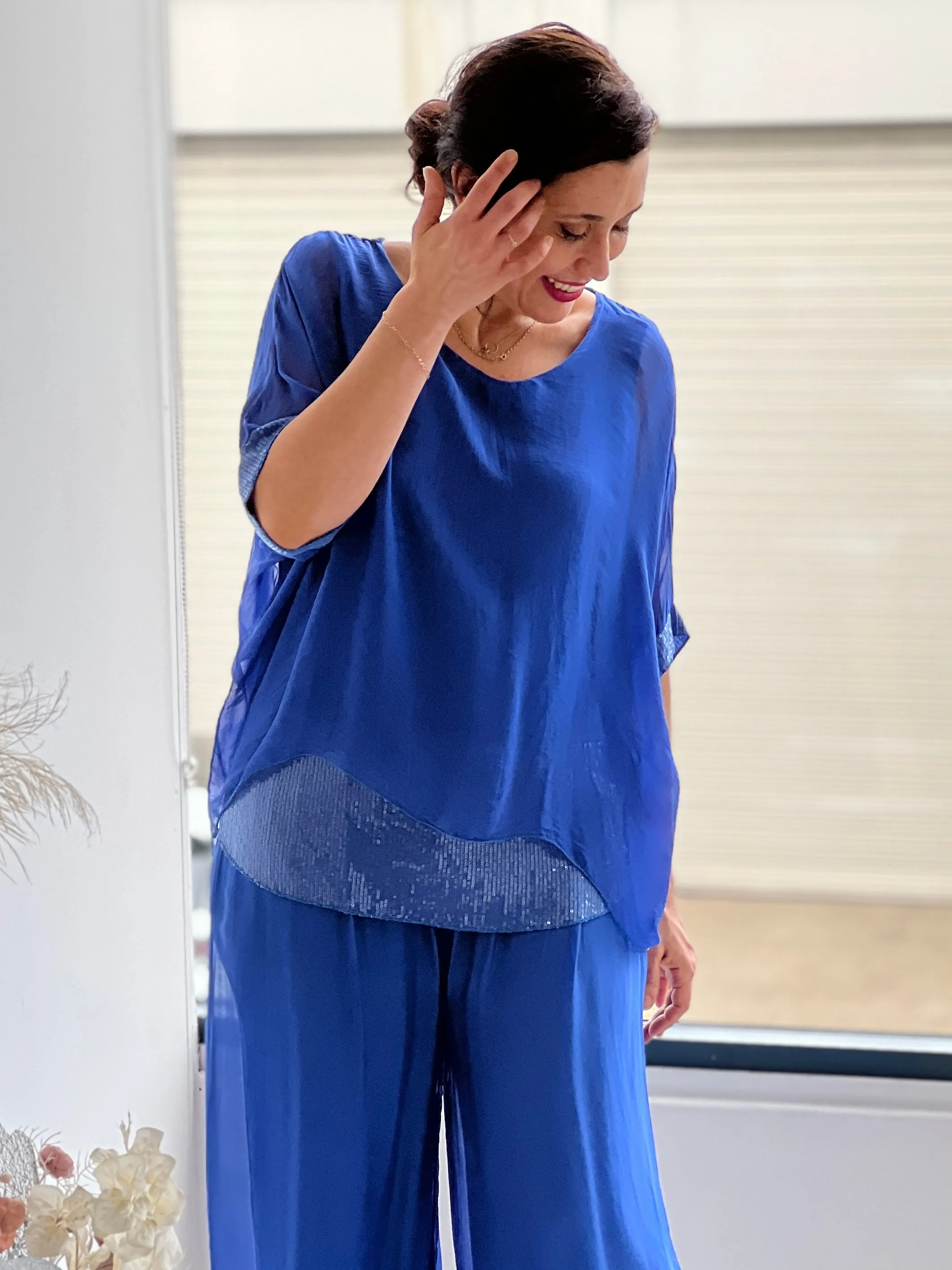 Callie Royal Sequin Silk Top