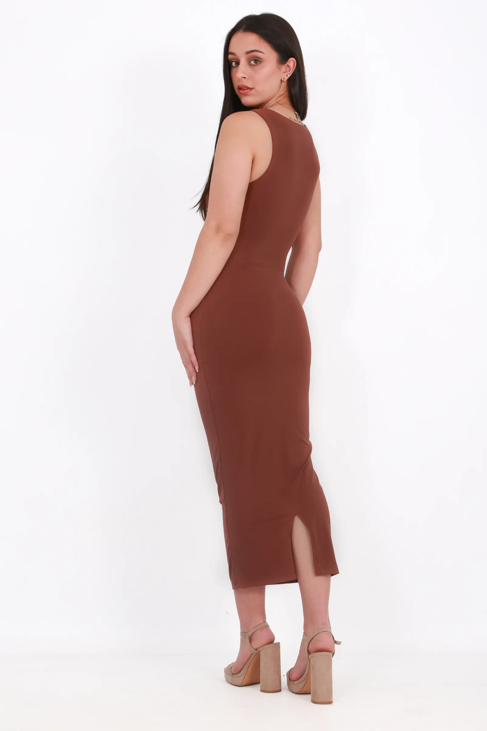 Calypso Bodycon maxi dress- khaki- Miss Molly brand