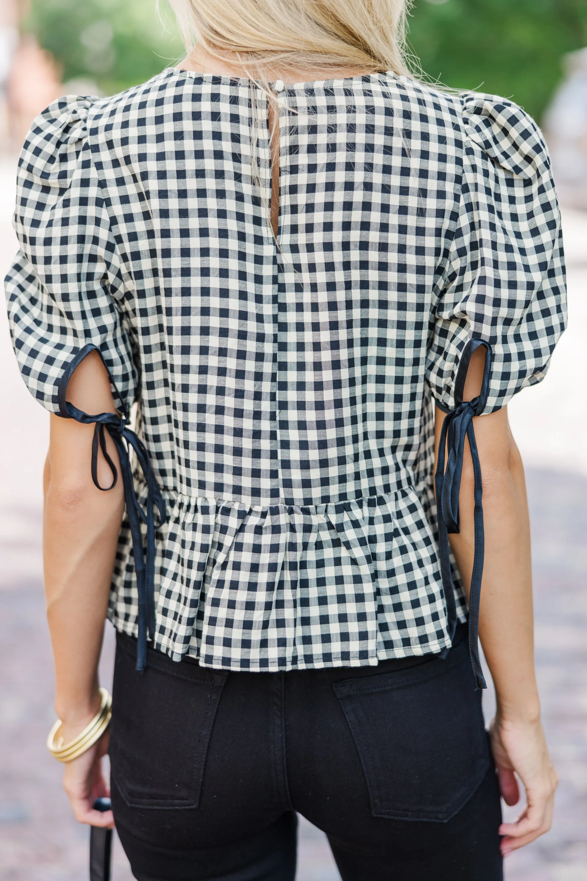 Can't Leave You Here Black Gingham Blouse