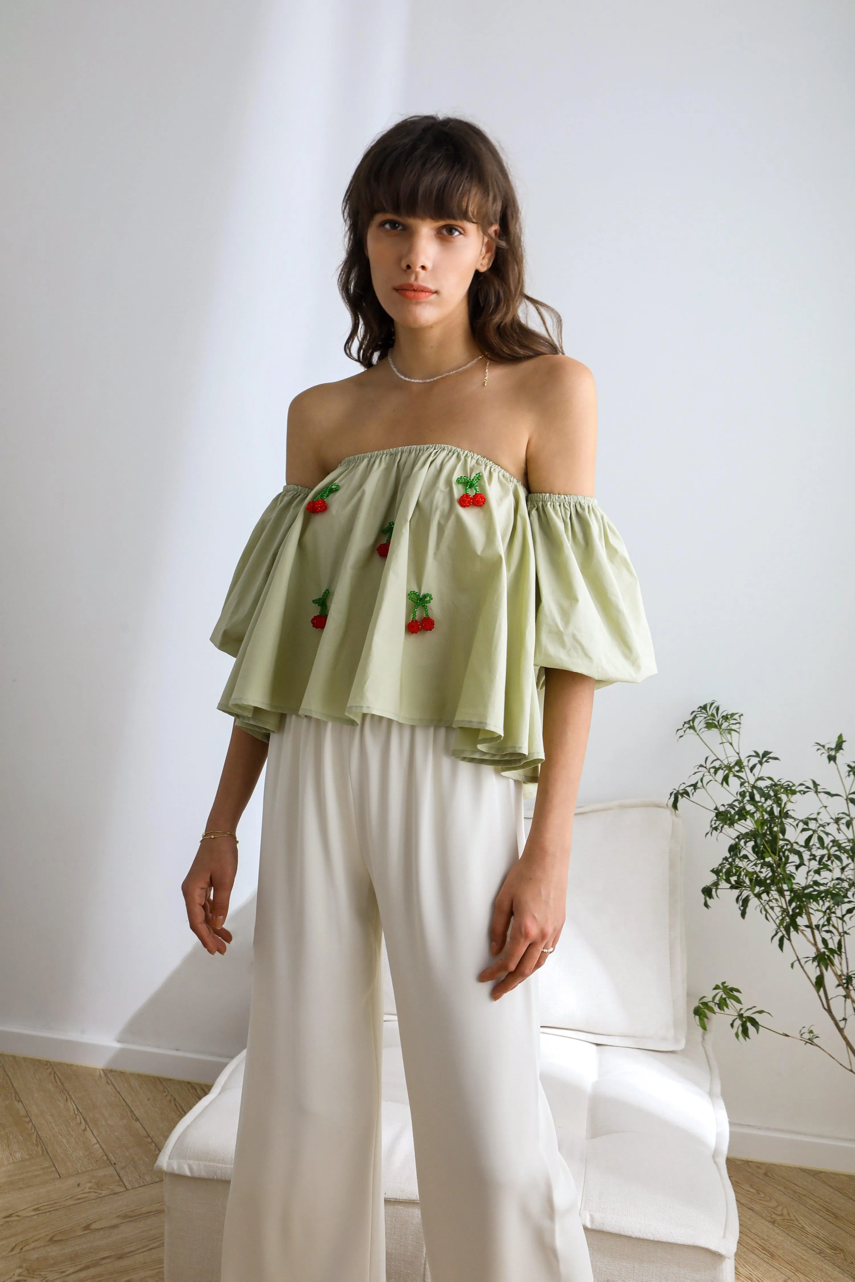 Cherry Off The Shoulder Top