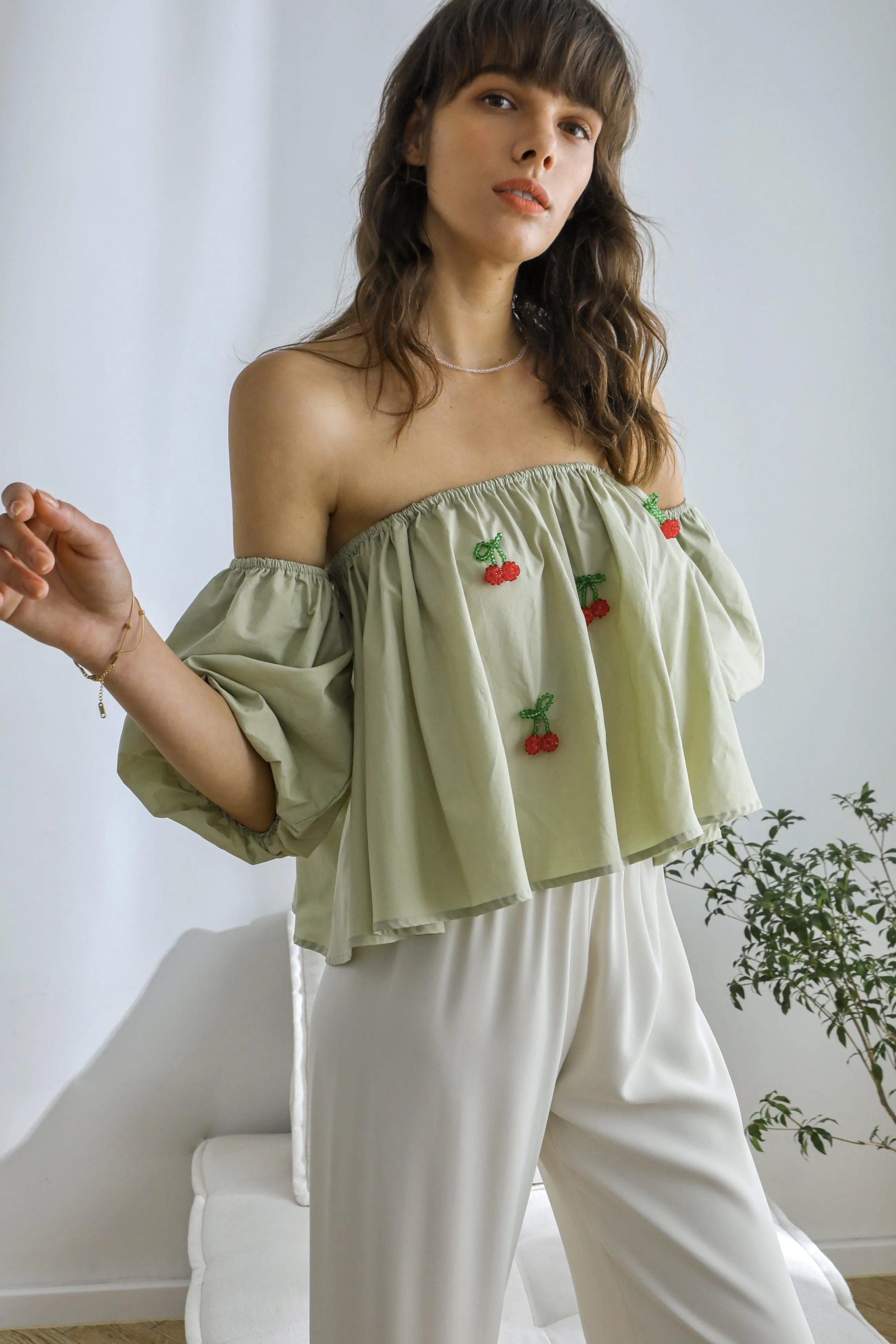 Cherry Off The Shoulder Top